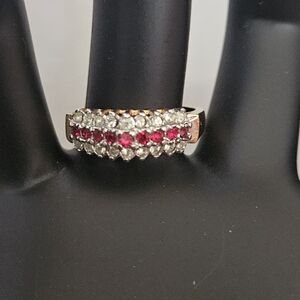 Sterling Silver Ring with Ruby-Red and Clear Stones